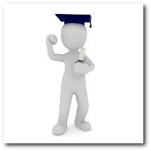 Das Klienko - eine Figur mit Absolventen-Hut und Urkunde in der Hand
